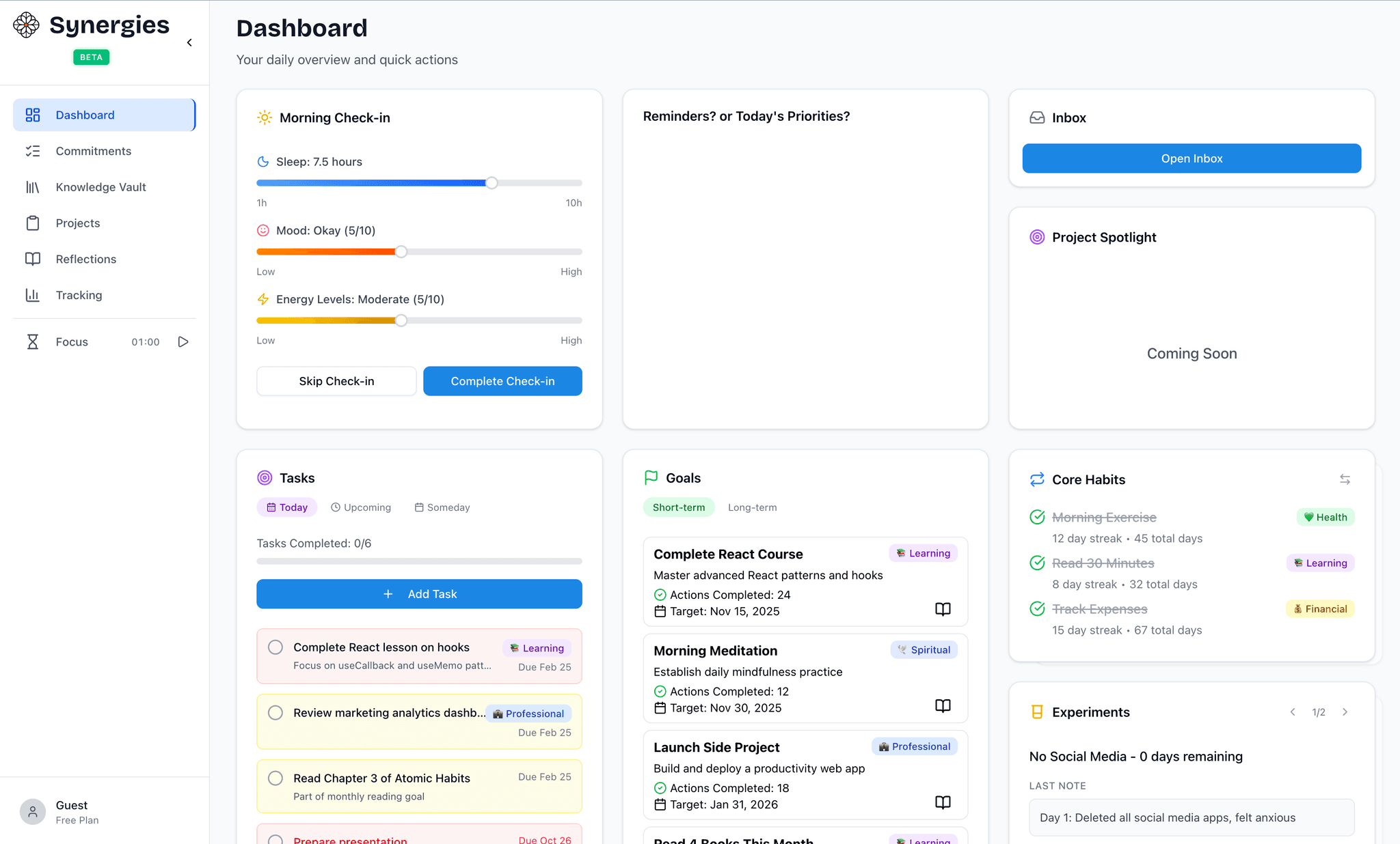 Synergies dashboard preview